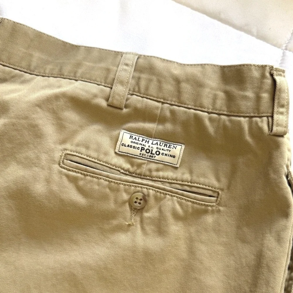 Vintage Y2K Polo Ralph Lauren Tyler Shorts 100% Cotton Chino Beige Khaki Mens 40